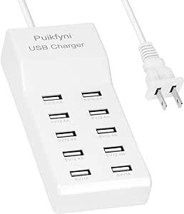 10-Port USB Charger [UL Certified] Family-Sized Desktop USB Rapid Charger,Smart USB Charger for Multiple Devices Smart Phone Tablet Laptop Computer