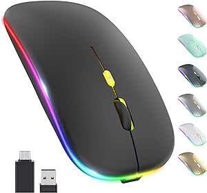 LED Wireless Mouse, Slim Silent Mouse 2.4G Portable Mobile Optical Office Mouse with USB & Type-c Receiver, 3 Adjustable DPI Levels for Notebook, PC, Laptop, Computer, MacBook (Black)