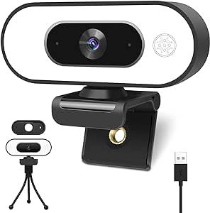 XPCAM Webcam with Ring Light - Plug and Play, Privacy Cover and Tripod Included, 1080P Full HD Pro Streaming Web Camera with Microphone, USB Computer Camera for PC Mac Laptop Desktop
