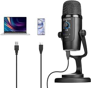 BOYA USB Condenser Microphone, BY-PM500 USB Studio Microphone for Windows, Mac & PC, with Detachable Stand for Vocals, YouTube Streaming, Gaming, Conference Call, ASMR, Podcast Video Recording